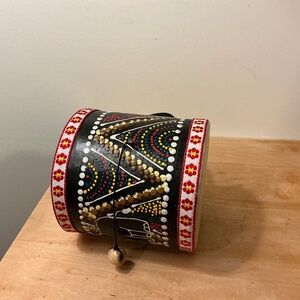 Hand Painted Djembe Drum with elephant motif decorative 4 1/4” tall